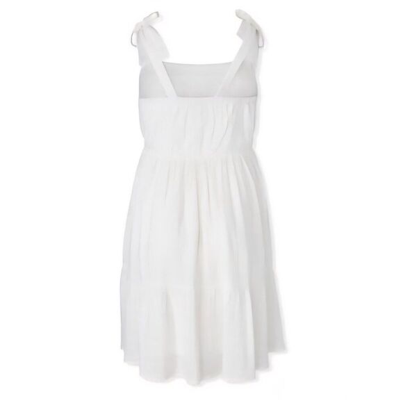 Torrid - L/12 Ivory Textured Button Tiered Shirred Hem Skater Dress. Plus size - Picture 2 of 8